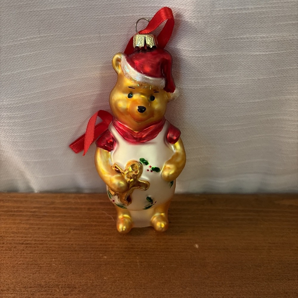 Classic Winnie the Pooh w/ Gingerbread Cookie Blown Glass Christmas Ornament